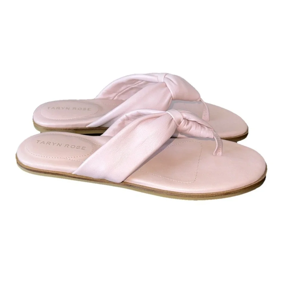 Taryn Rose Karissa 7B Cameo Pink Leather Knotted Thong Flat‎ Sandals Resort Wear